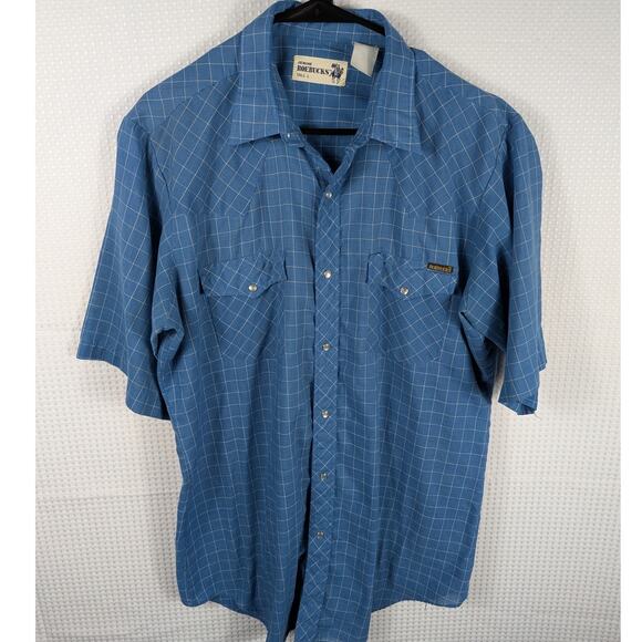 Roebucks Tall L Pearl Snap Shirt Mens Blue Plaid Western Cowboy Rodeo Vintage - Picture 1 of 4